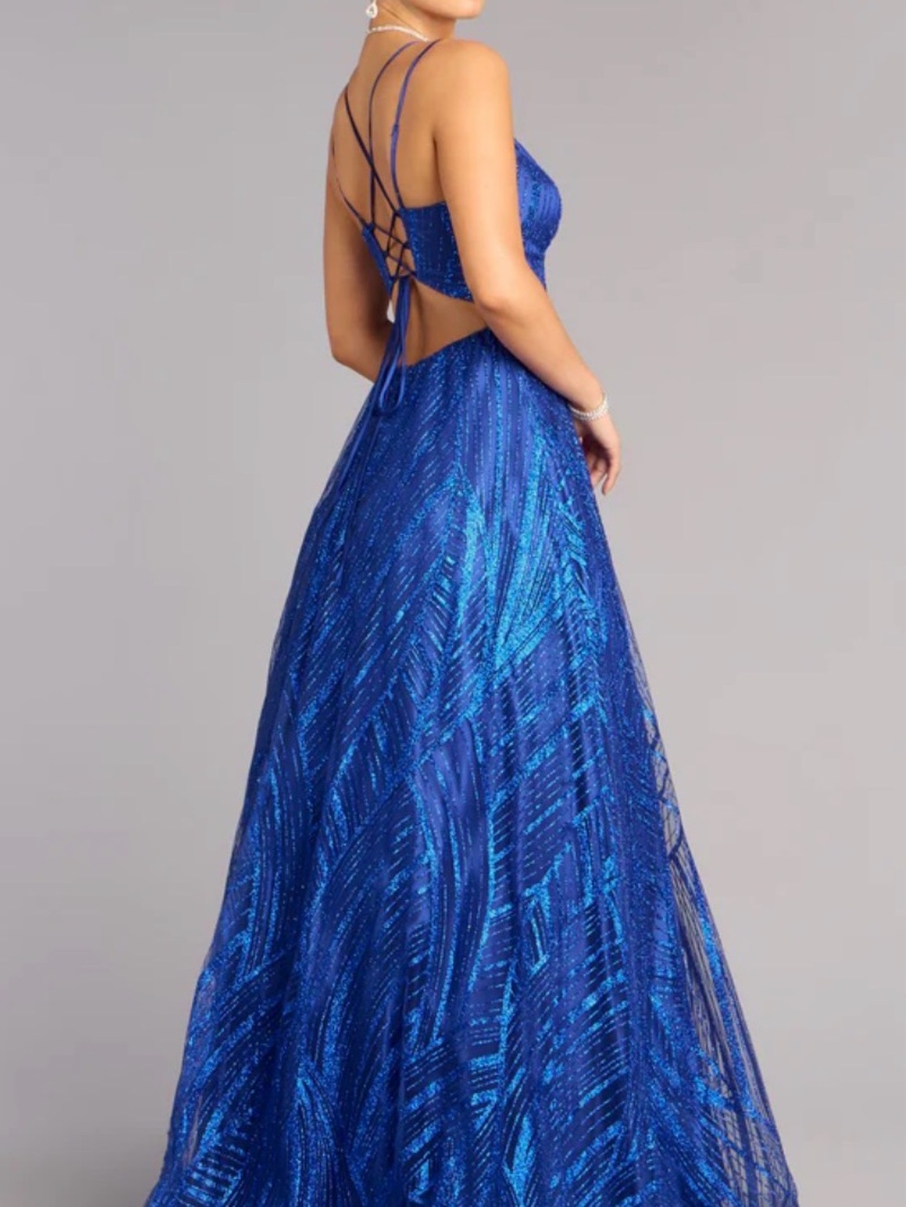 Windsor Royal Blue Glitter A-Line Prom Dress/ Altered - Picture 3 of 3